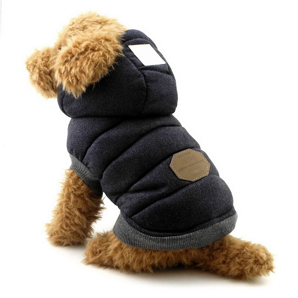 (M (Neck: 25cm , Back: 24cm , Chest: 37cm ), Blue) - SELMAI Hooded Dog Coat Stylish Small Puppy Dog Clothes (This style run small, pls take a measure of your furbaby and choose one size larger)