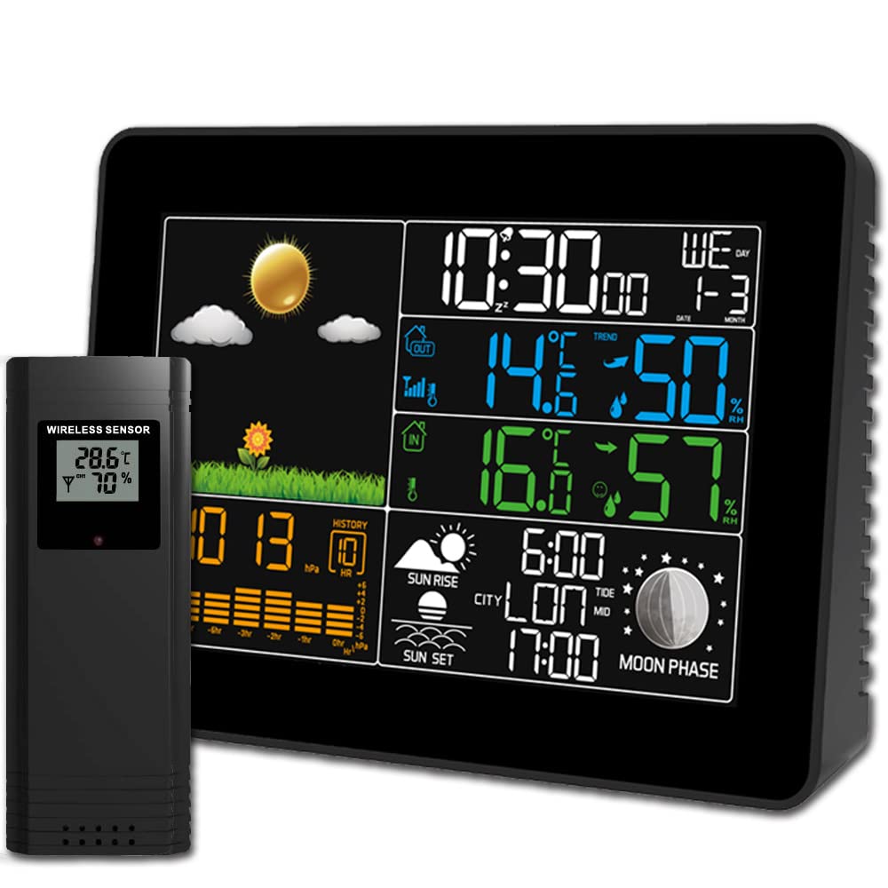 Weather Station with Outdoor Sensor Official UK Model with MSF Radio-controlled Clock, Barometer, Indoor/Outdoor Temp & Humidity, Max/Min recording, Sunrise/Sunset, Mains-powered