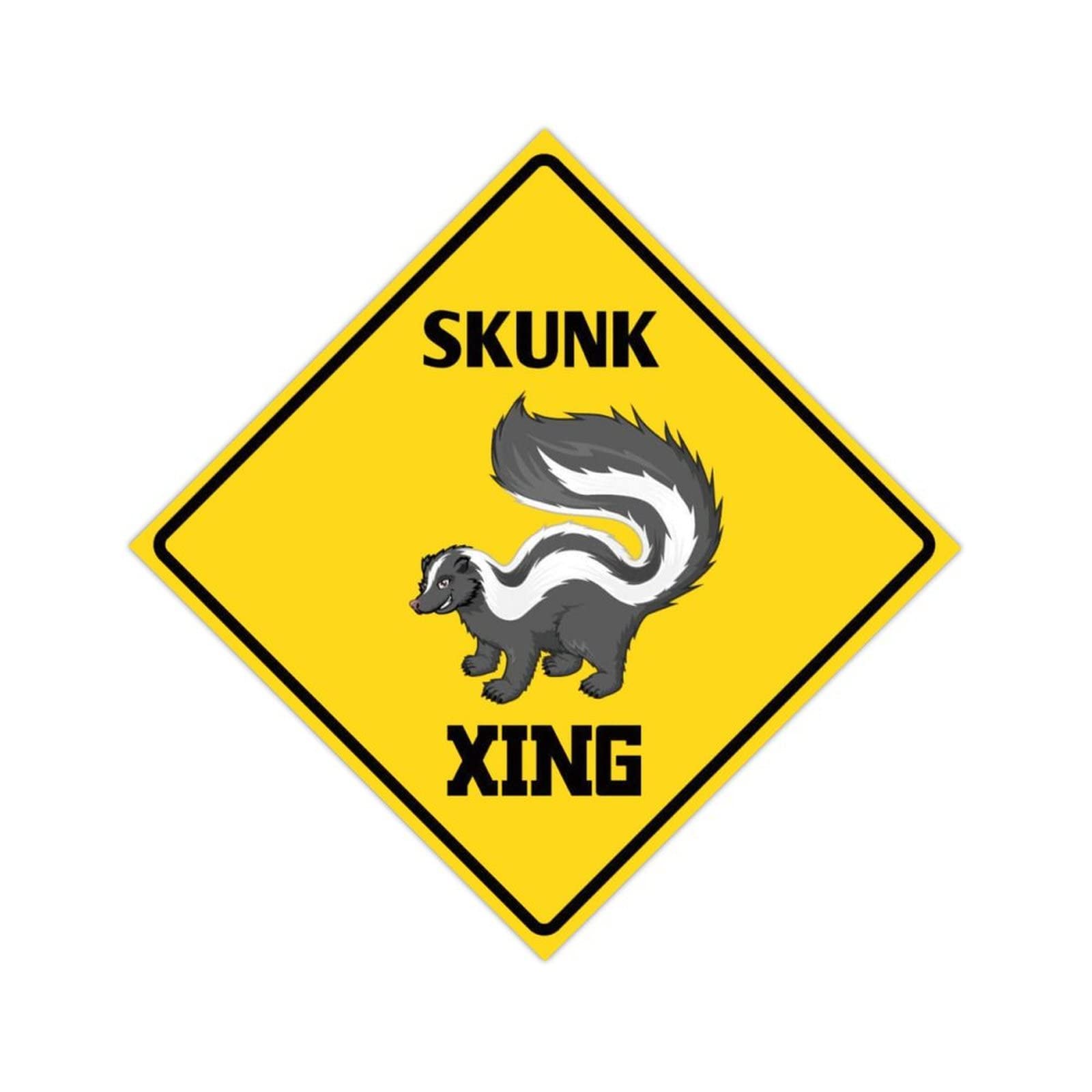 Crossing Zone Warning Sign Aluminum Skunk Croing Funny Metal Novelty Sign 12x12 Inch Street Sign for Indoor Outdoor Home Decor Wall Decoration