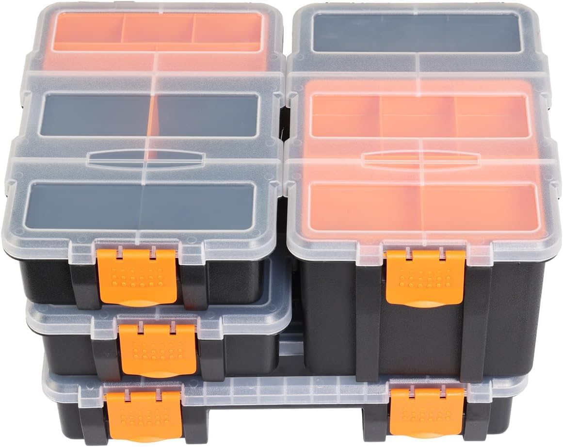 Istara Professional Organizer with Removable Compartments,4 Piece Orange Plastic Storage Bin for Screws and Small Items Storage Box Hardware Tool Organizer