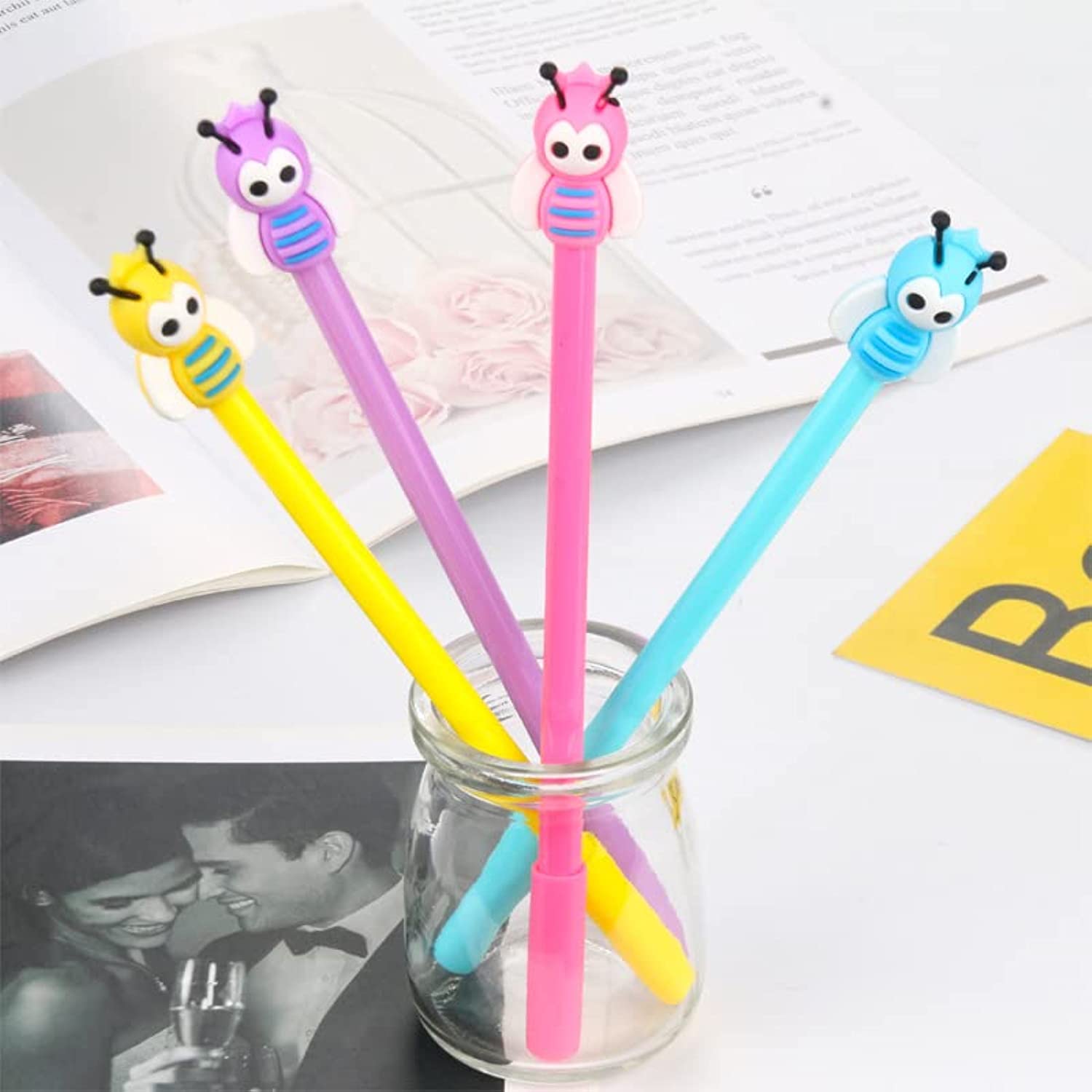 Ballpoint Pens, Cute Bees Gel Pens, 12 Pcs Gift Cute Cartoon Pens Black Ink Signature Pens Great Party Supplies School Supplies Bee Party Favors Gifts Toys for Kids Women Coworkers Hostess Girlfriend