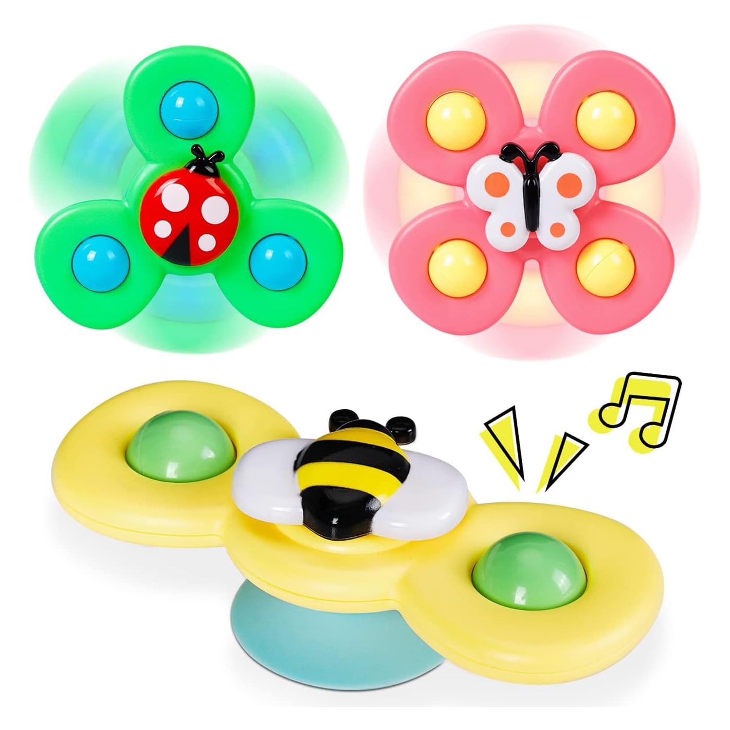 Kidology 3Pcs Silicone Suction Cup Base Spinning Bath Toy Sensory Fidget Baby Bath Spinning Bath Toys for Toddlers & Infants Sticks to Window Table Baby High Chair Tray Bath