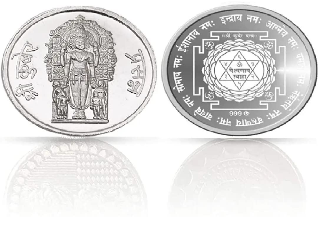 LVA CREATIONSLVA CREATION 5 grams pure silver coin kuber yantra lakshmi g pure silver coin laxmi ganesh Bis Hallmark 999 fine Silver Coin . 5gm coin lakshmi ganesh bar for gift in happy birthday gift & happy anniversary gift festive gift pack for pooja & Dhanteras diwali