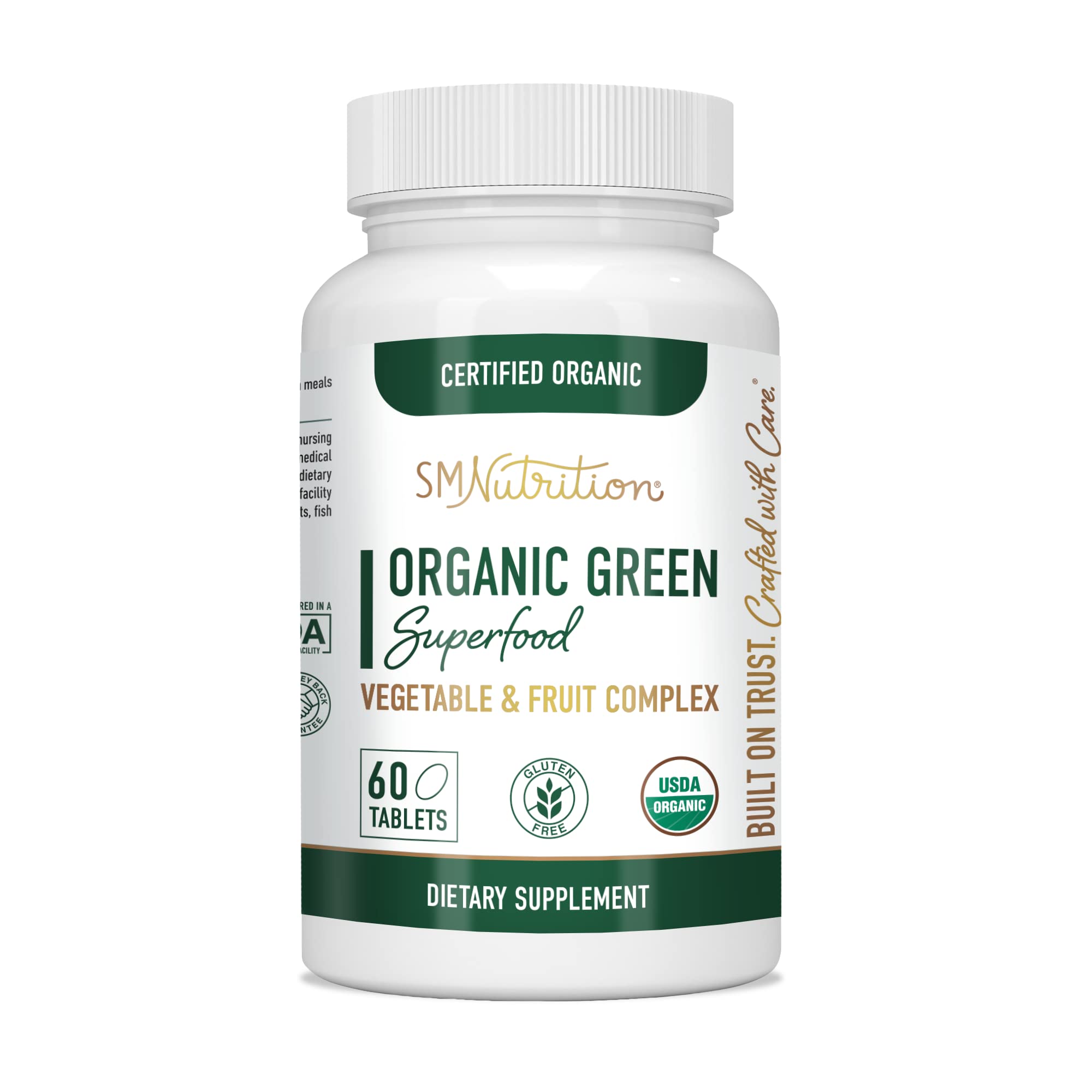 Green Superfood Supplement (60 Tablets) Organic Super Greens - 28+ Fruits & Veggies Including Alfalfa, Barley, Spinach, Broccoli - Certified Organic, Non-GMO and Soy-Free - Smoky Mountain Nutrition