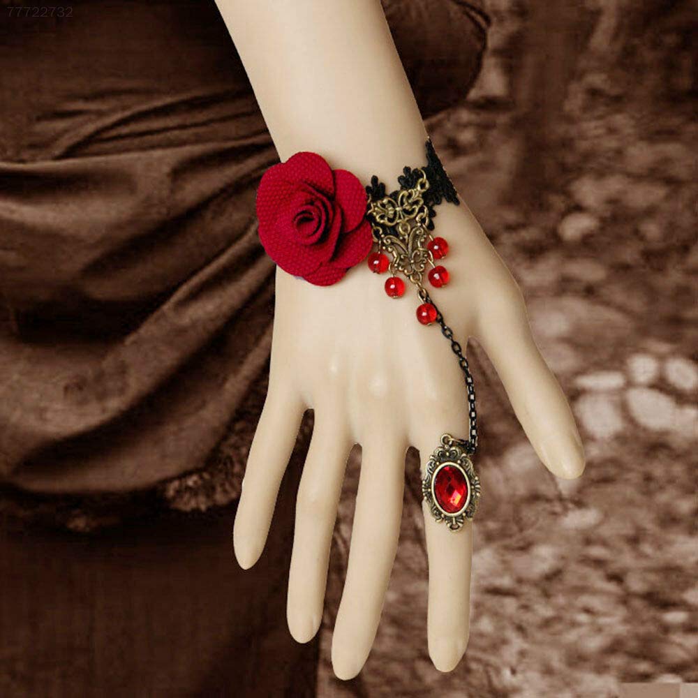 ELECTROPRIME 5E3D Retro Lace Flower Hand Chain Bracelet Bangles with Ring Women Party Accesso