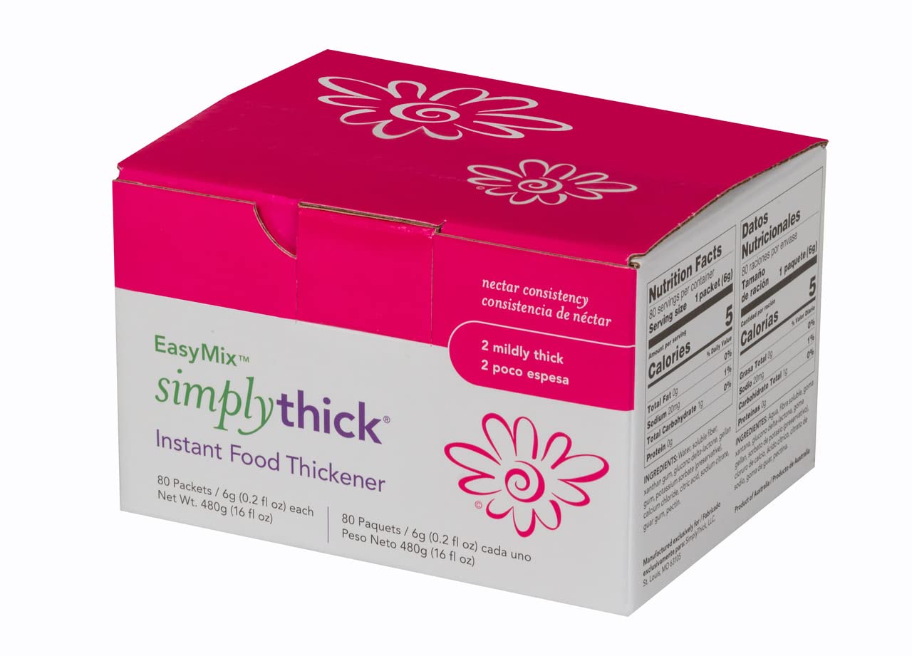 SimplyThick EasyMix | 80 Count of 6g Individual Packets | Gel Thickener for those with Dysphagia & Swallowing Disorders | Creates An IDDSI Level 2 – Mildly Thick (Nectar Consistency)