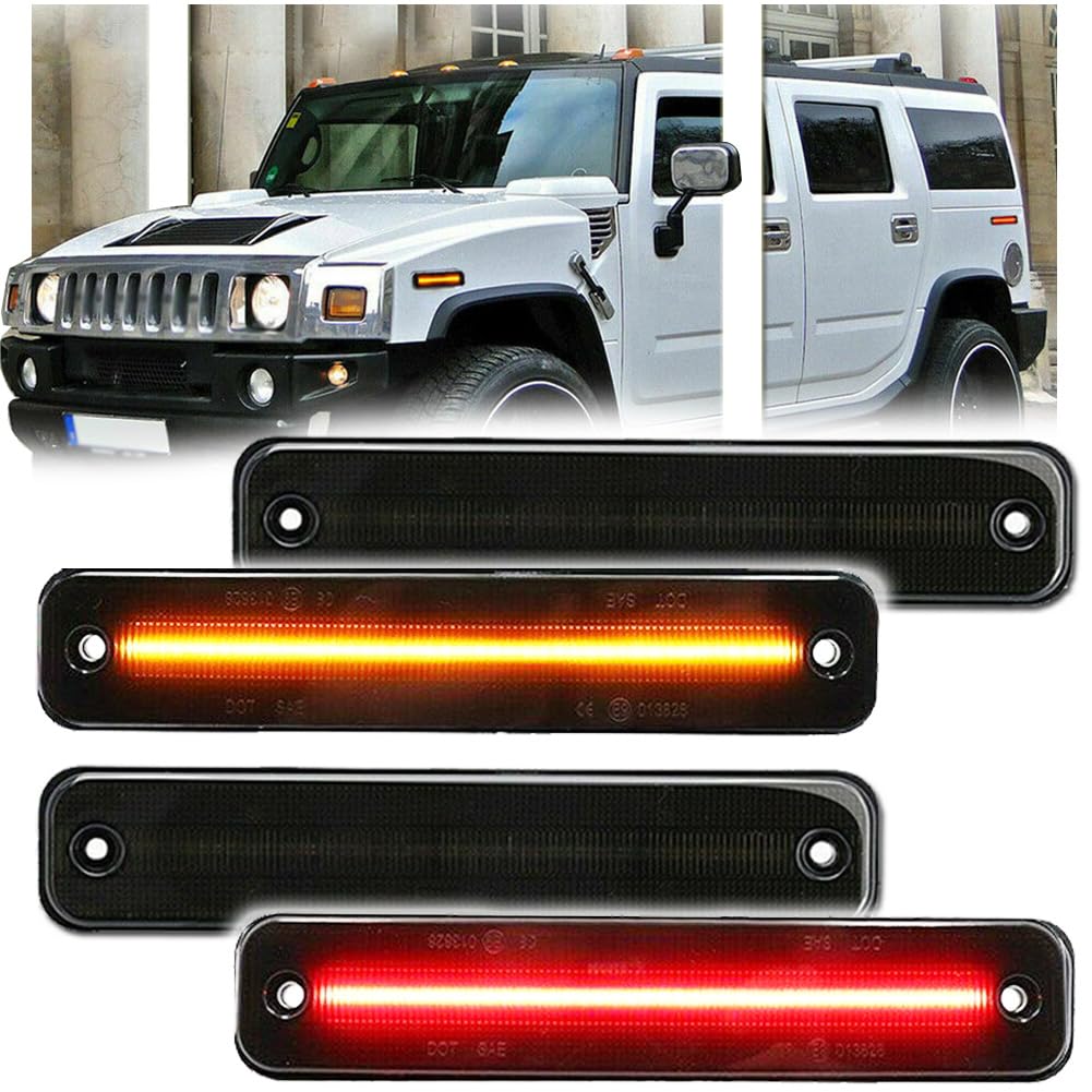 4 PCS Amber LED Side Marker Light for Hummer H2 2003-2009, H2 Smoked Lens Front Turn Signal Indicator, 144 SMD LED Sidemarker Lamps - 2 Amber+2 Red