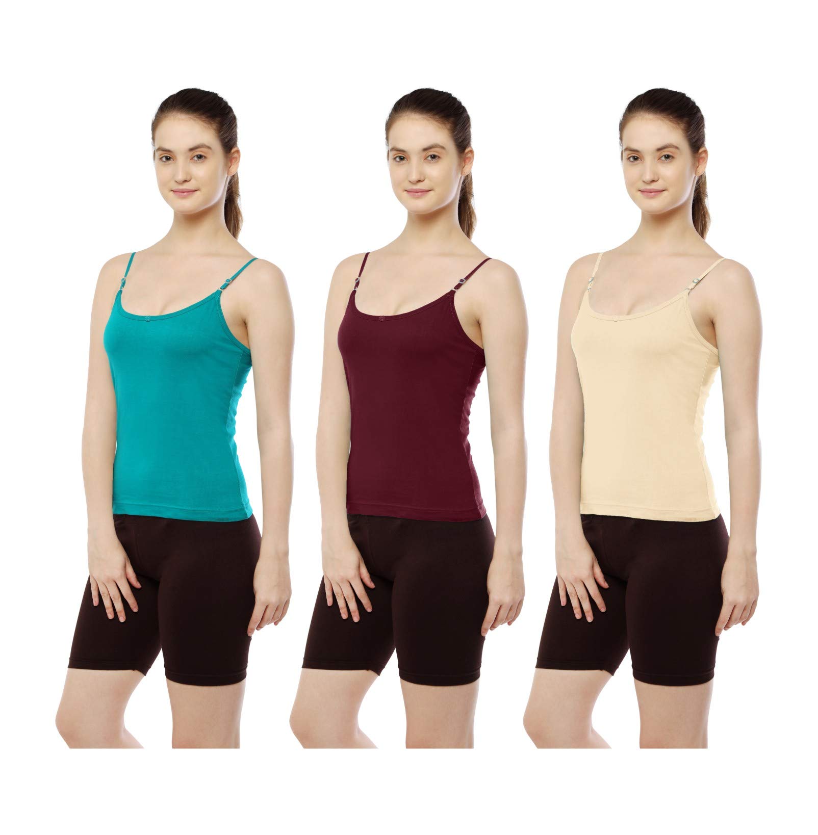 ROCKWREN Women's Ladies Cotton Camisole Adjustable Strap Slips Pack of 3