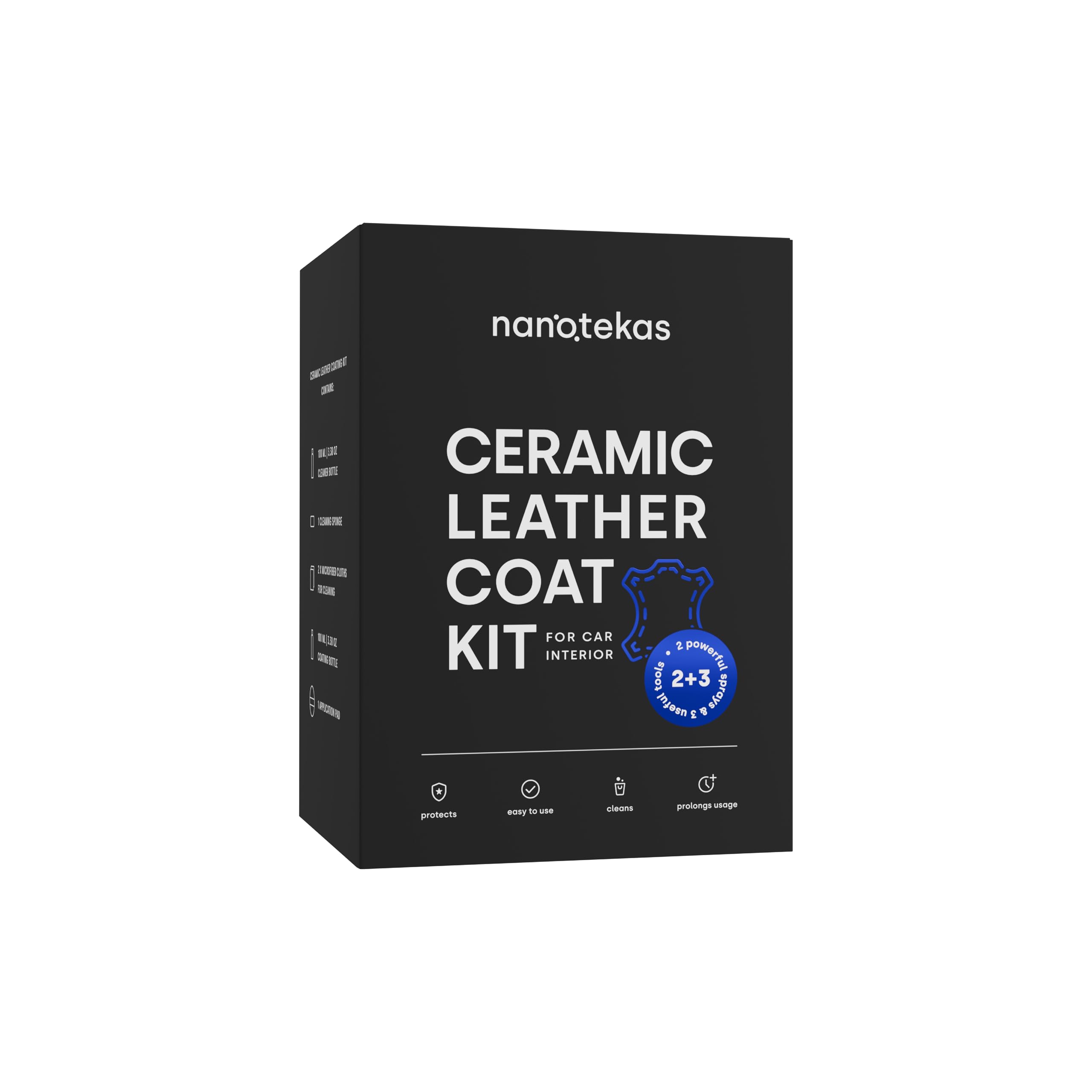 Nanotekas Professional Leather Ceramic Coating Kit – Leather Cleaner & Coating for Car Interior, Furniture, Shoes and Apparel, for All Leather Colors, Nano Technology Car Leather Cleaner & Protector