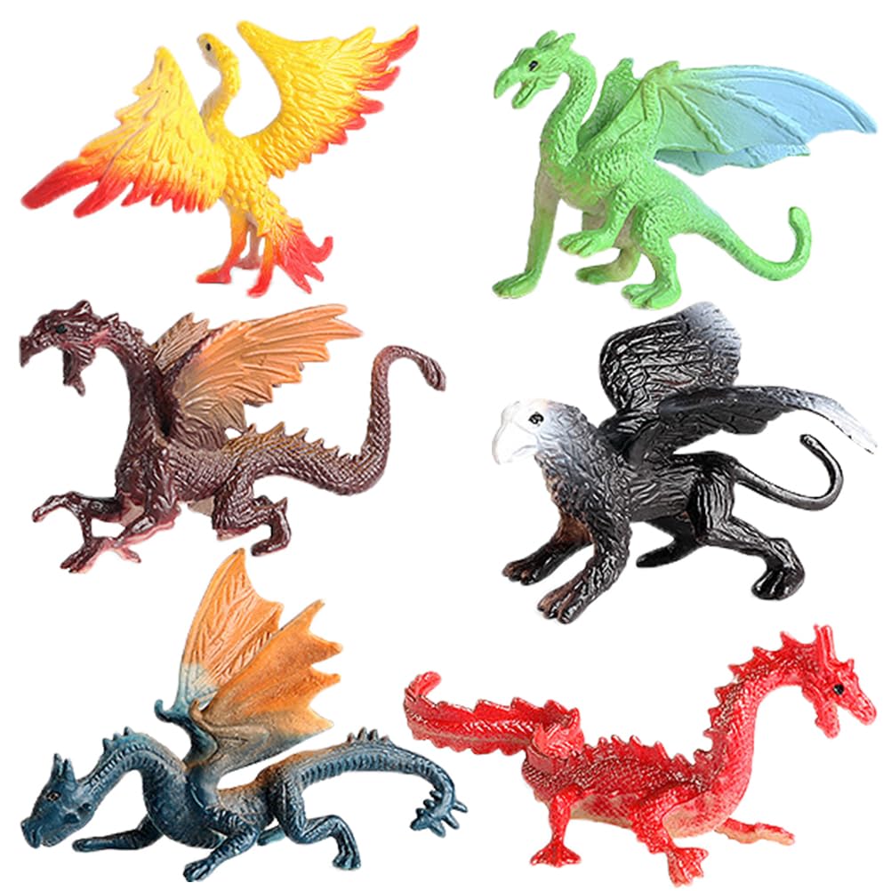 Dragon Toy Figures Mini Dragon Toys Plastic Dragon Figurines Assorted Colors and Styles Kids Mythical Dragon Toys for Kids and Toddler Education Party Favors 6pcsShower