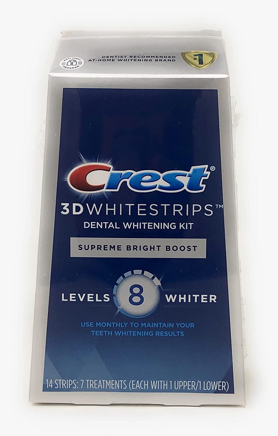 Crest 3D Whitestrips Supreme Bright Boost Teeth Whitening Strips, 8 Levels Whiter, 7 Treatments, 14 Count (Pack of 1)