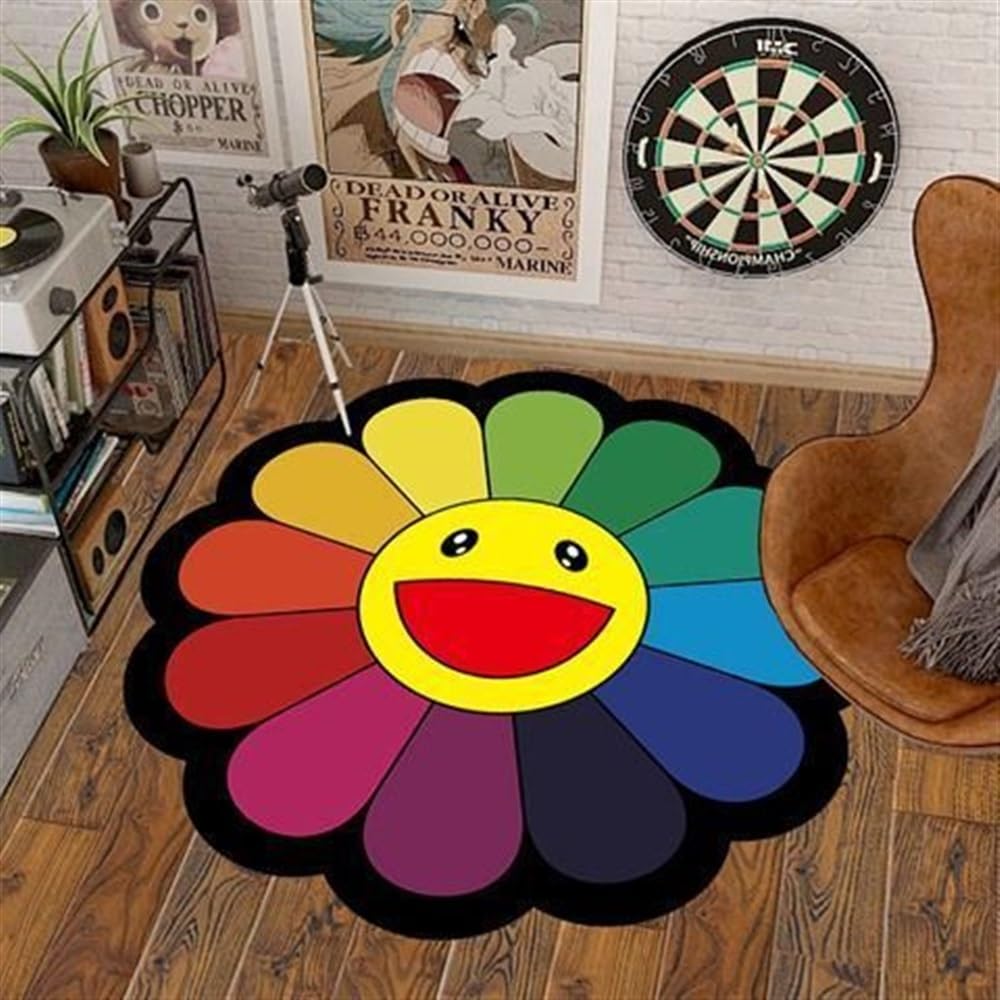 40Inch Takashi Murakami Rug - Flower Design, Soft and Durable Material for Home Decor and Office Use by Takashi Murakami (02, 40X40inch(100x100cm))