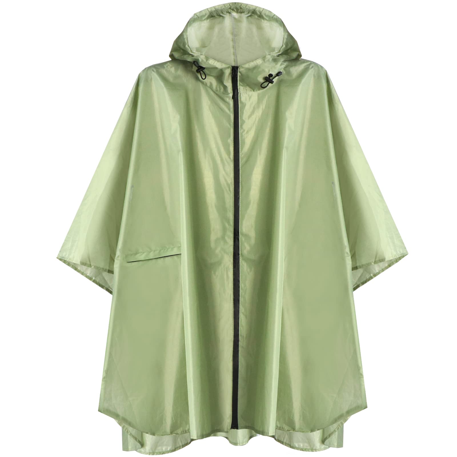 Anyoo Waterproof Rain Poncho Lightweight Reusable Hiking Hooded Coat Jacket for Outdoor Activities(Tea green)