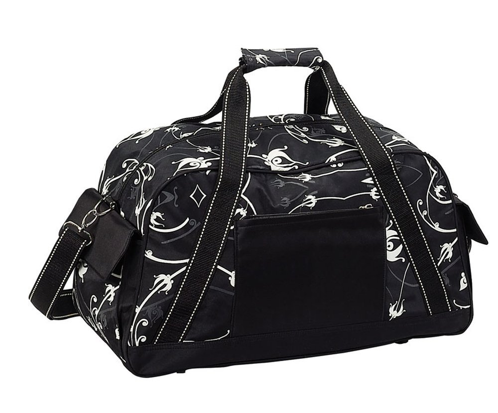 Superdeals Store Ladies Flowers Sports Travel Overnight Carry On Duffle, Black