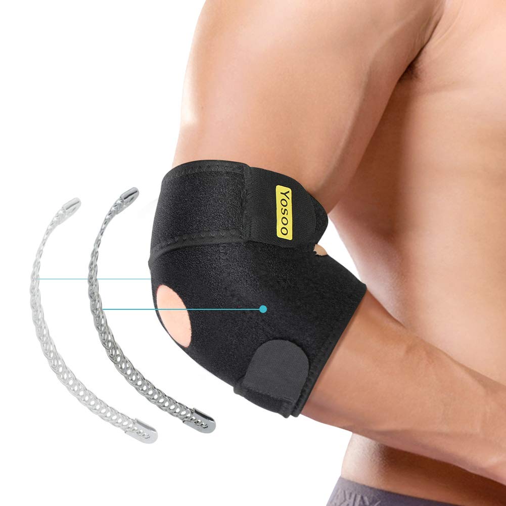 Elbow Brace, Adjustable Elbow Support with Dual-Spring Stabilizer, Elbow Strap for Golfers Elbow, Tennis Elbow, Arthritis, Tendonitis, Sports Injury Pain Relief and