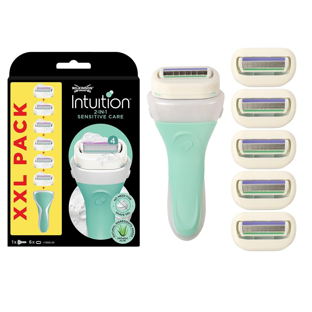 WILKINSON SWORD - Intuition Sensitive care Blades For Women | No Shave Gel Needed | Razor Handle + 6 Blade Refills