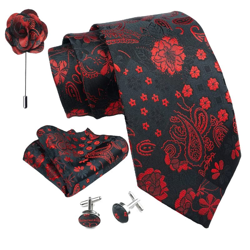 AXLONPaisley Ties For Men – Tie Set With Pocket Square Cufflinks & Flower Brooch Pin For Mens (APN1) (Pack of 4)