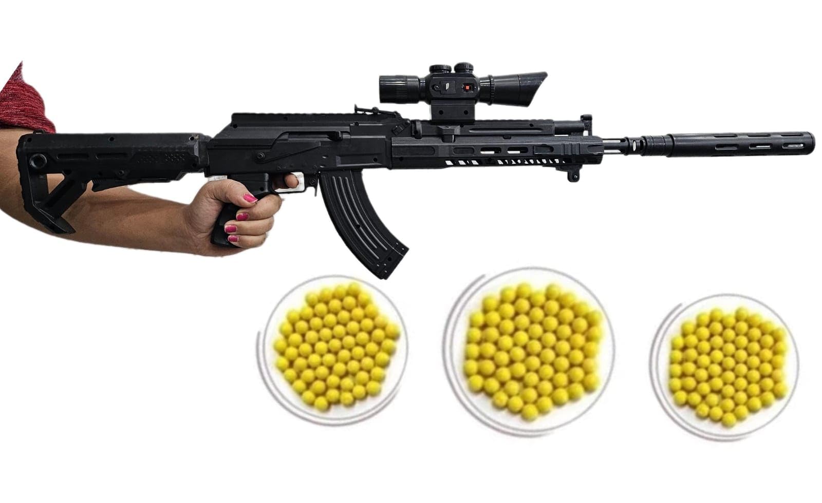 TILLU TIM TIM TOYS 90 CM Long Toy Gun AK47 AWM with BB Bullets AK47 Military Snipper Toy Gun with Cap BB Bullets Googles PUBG Gun