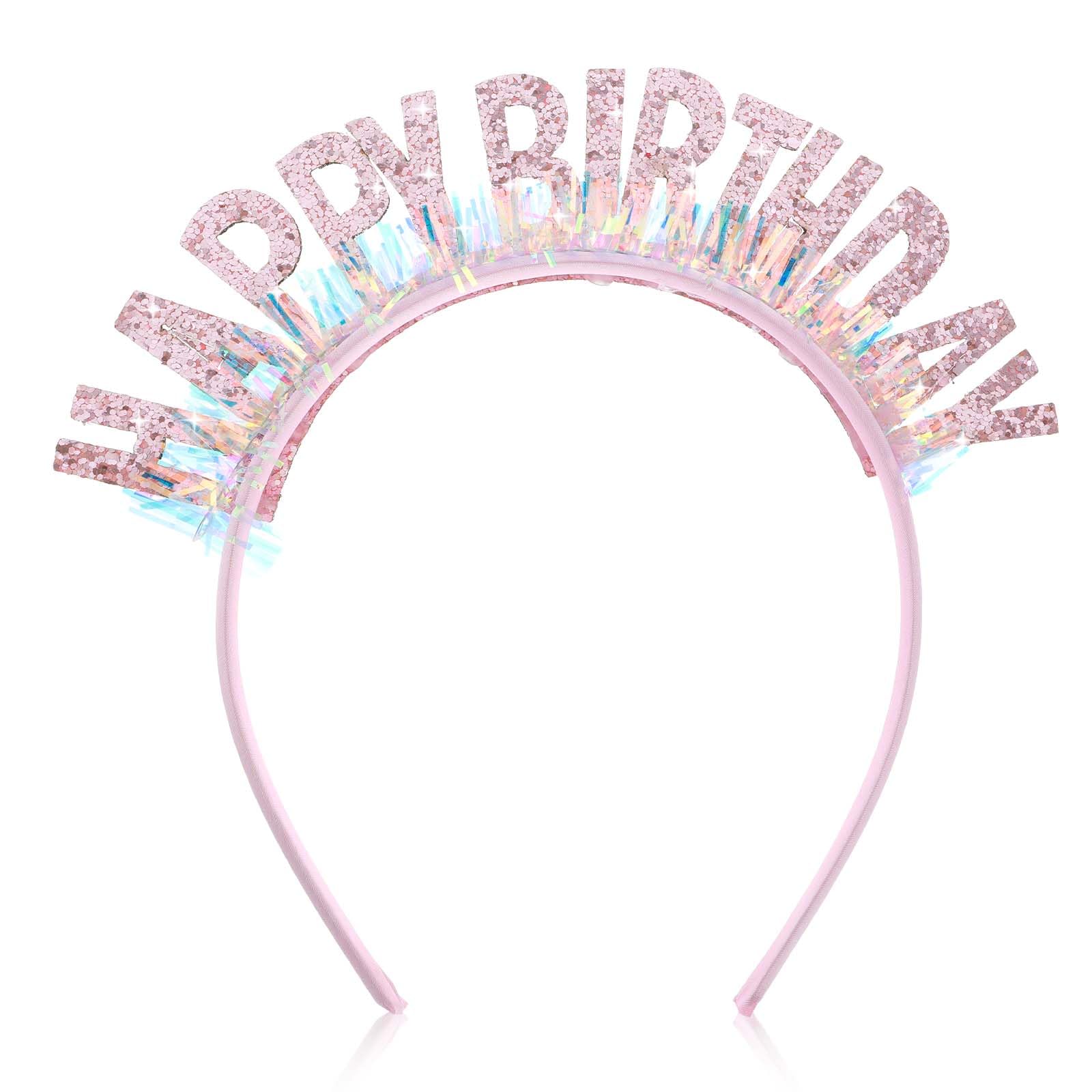 Sibba Birthday Crown Beautiful Headband Glitter Birthday Hairband Shiny Tiara Cute Hair Accessories Happy Birthday Crowns Fit Women, Girls, Party, Take Photos, Decorations, Gifts (Pink)