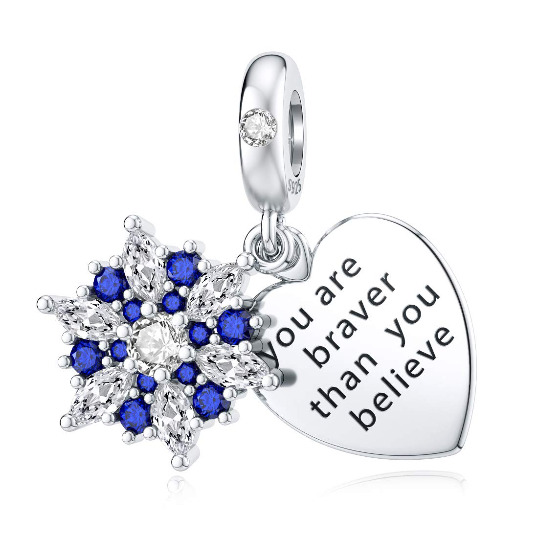 DALARAN Christmas Charms for Pandora Charm Bracelet Sterling Silver Snowflake Blue CZ Bead Pendant Charm for Women