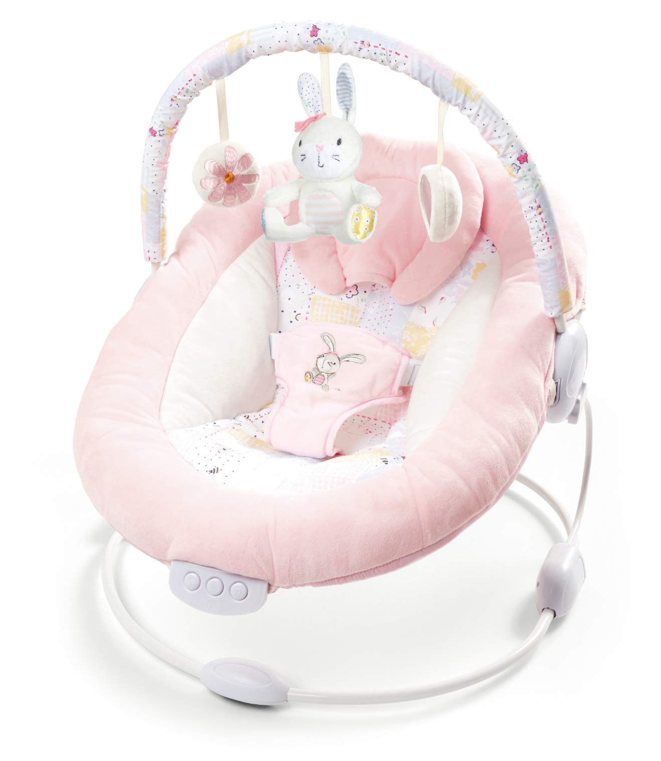 just 4 baby Soft Padded Baby Spring Pink Flower Bouncer Recliner with Soothing Music Vibration and Toys 0m+ (076), Pink