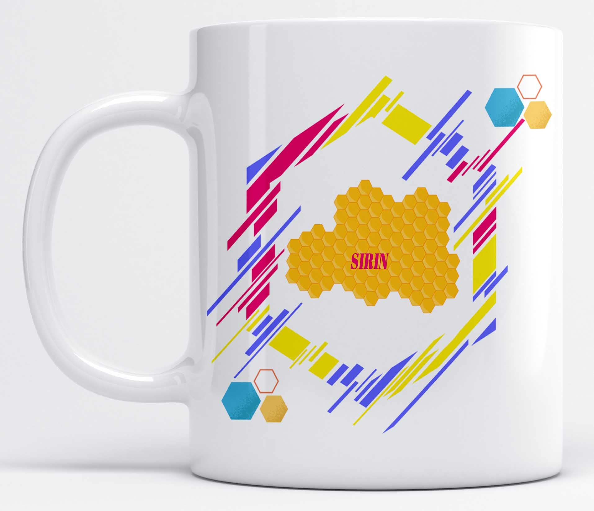 LOROFY Name SIRIN Printed Multicolour Honeycomb Design Ceramic Coffee Mug (350ML)