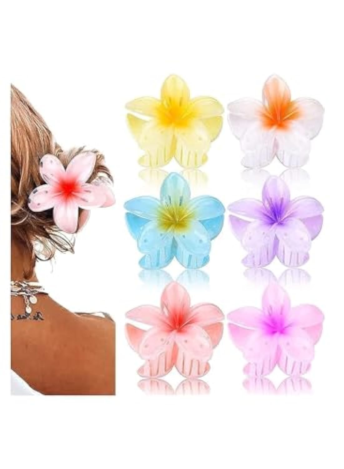 6Pcs Flower Shaped Hair Claw Clip Multicolor