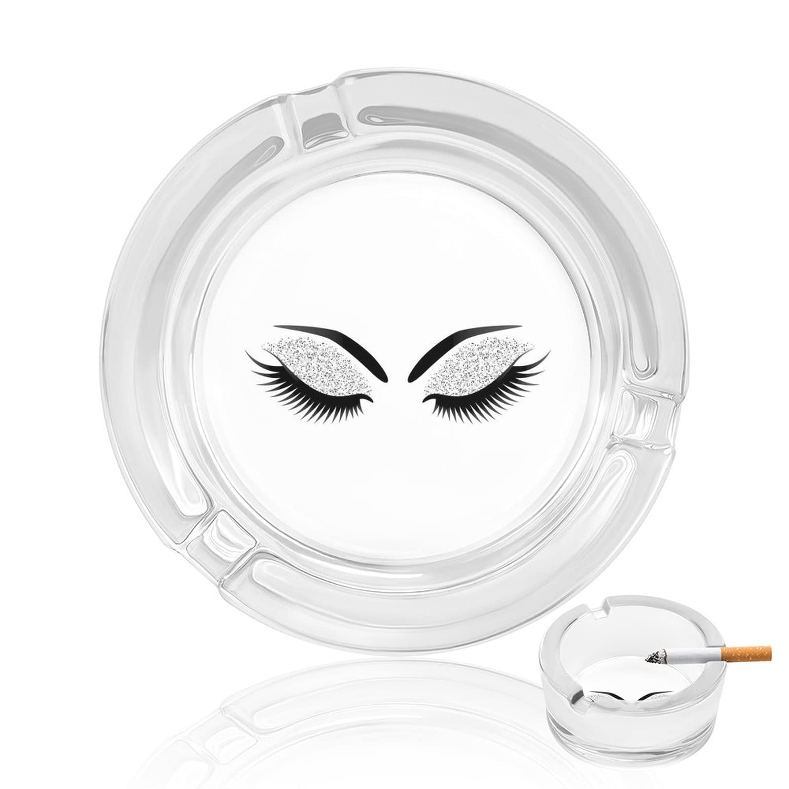 Donnapink Female Eye with Long Eyelashes Portable Glass Ashtrays, Non-Slip Round Ashtrays for Home Living Room Bedroom Office Conference Room Bar 3.3 X 1.4 in