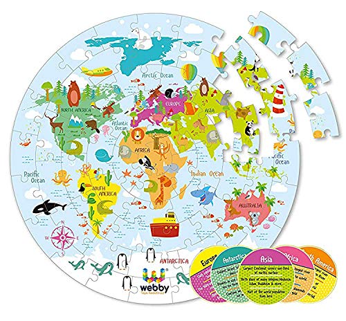 Webby Amazing World Map Jigsaw Floor Puzzle 60 Pcs with 4 Double Sided Flashcards