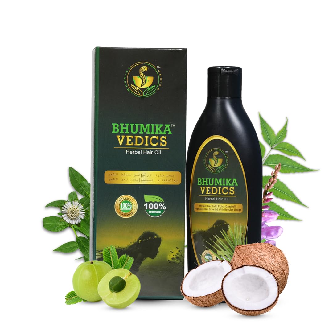 Bhumika Vedics Herbal Hair Oil For Men & Women | Promotes Hair Growth & Reduces Hair Fall | With Indigofera,Aloe vera,Neem, Amla, Bhringraj and Coconut Oil 400 ml