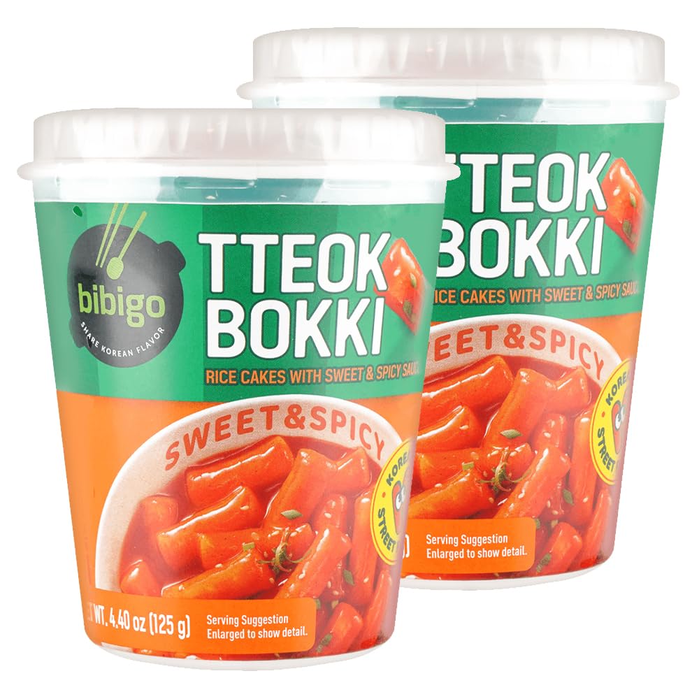 BOX OF LIFE BIBIGO Tteokbokki Cup Rice Cake with Sweet & Spicy Sauce (Sweet & Spicy, Pack of 2)