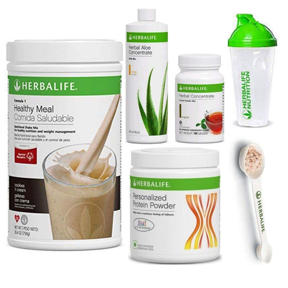 HerbalifeShake Healthy Meal Kit | Cookies and Cream Formula 1 + Herbal Aloe (Mango) + Herbal Tea Concentrate + Protein Powder + Shaker Cup & Spoon