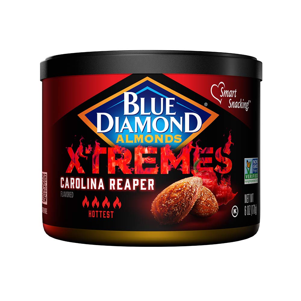 Blue Diamond Almonds XTREMES Carolina Reaper Flavored Snack Nuts, 6 Oz Resealable Cans (Pack of 1)