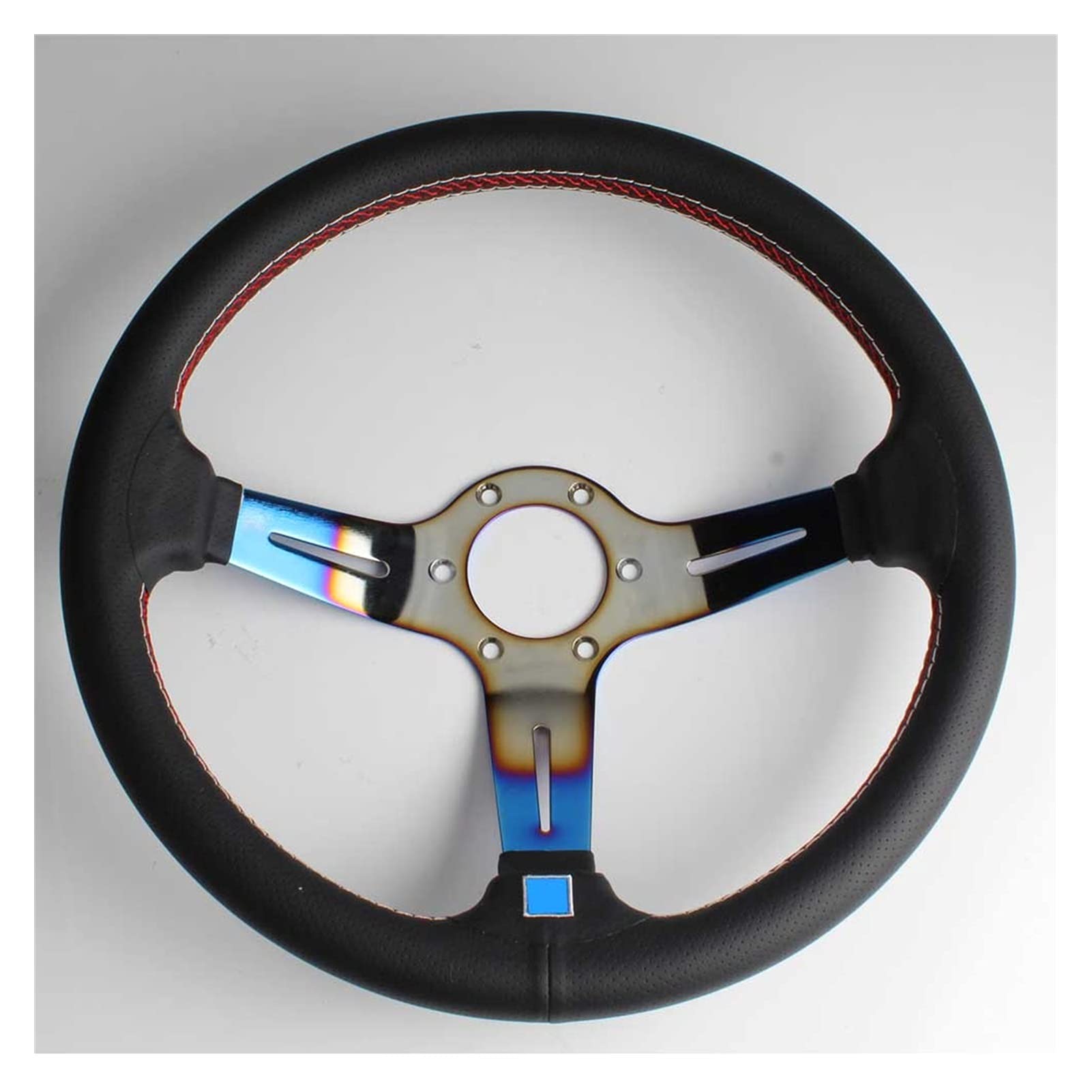 Sport Steering Wheel,Steering Wheel Universal Car 14inch Burnt Blue Genuine Leather Tuning Sport Drift Steering Wheel (Color : B)