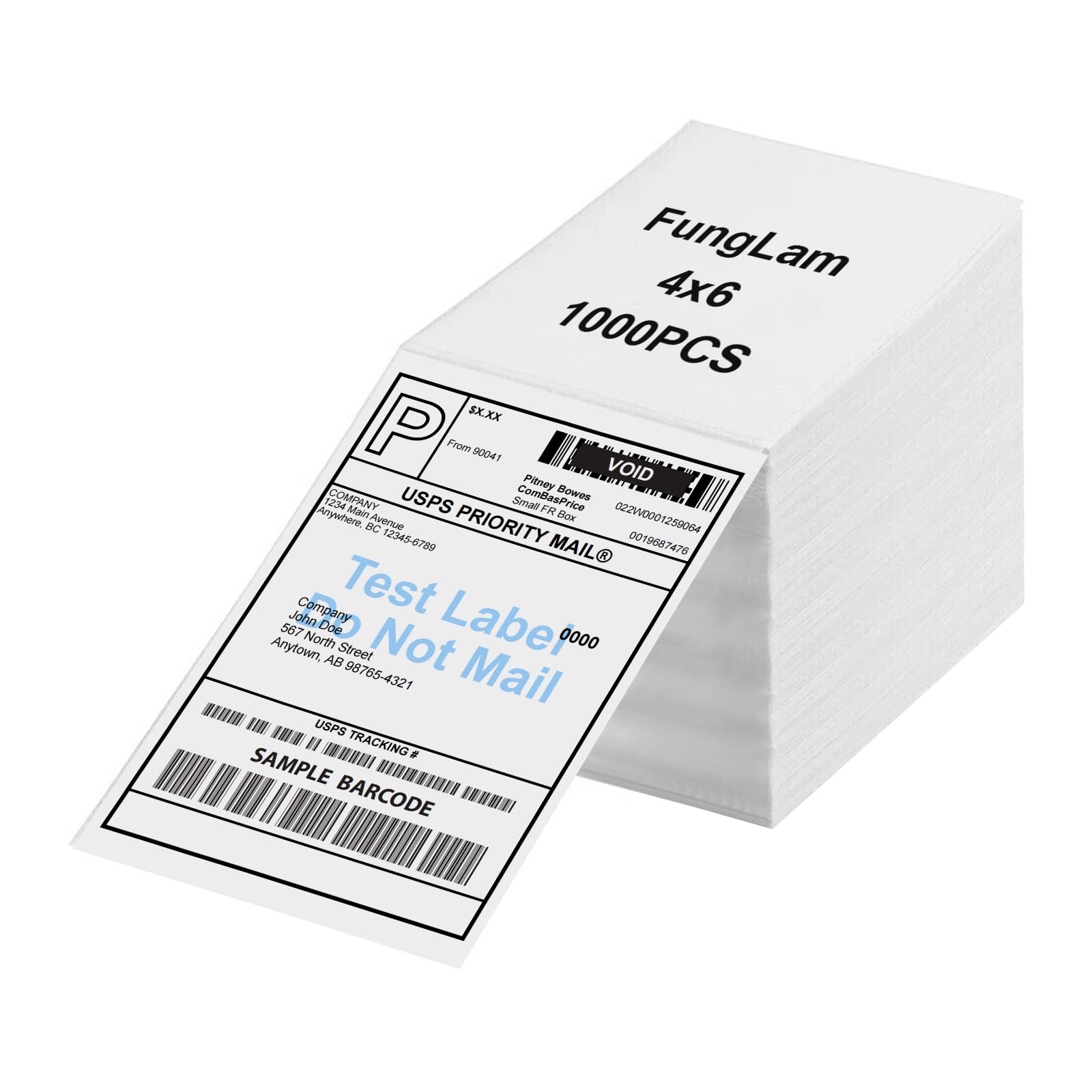 FungLam 4x6 Thermal Labels, Pack of 1000 Fanfold Labels, Commercial Grade Shipping Labels for iDPRT MUNBYN POLONO Rollo Direct Thermal Printer