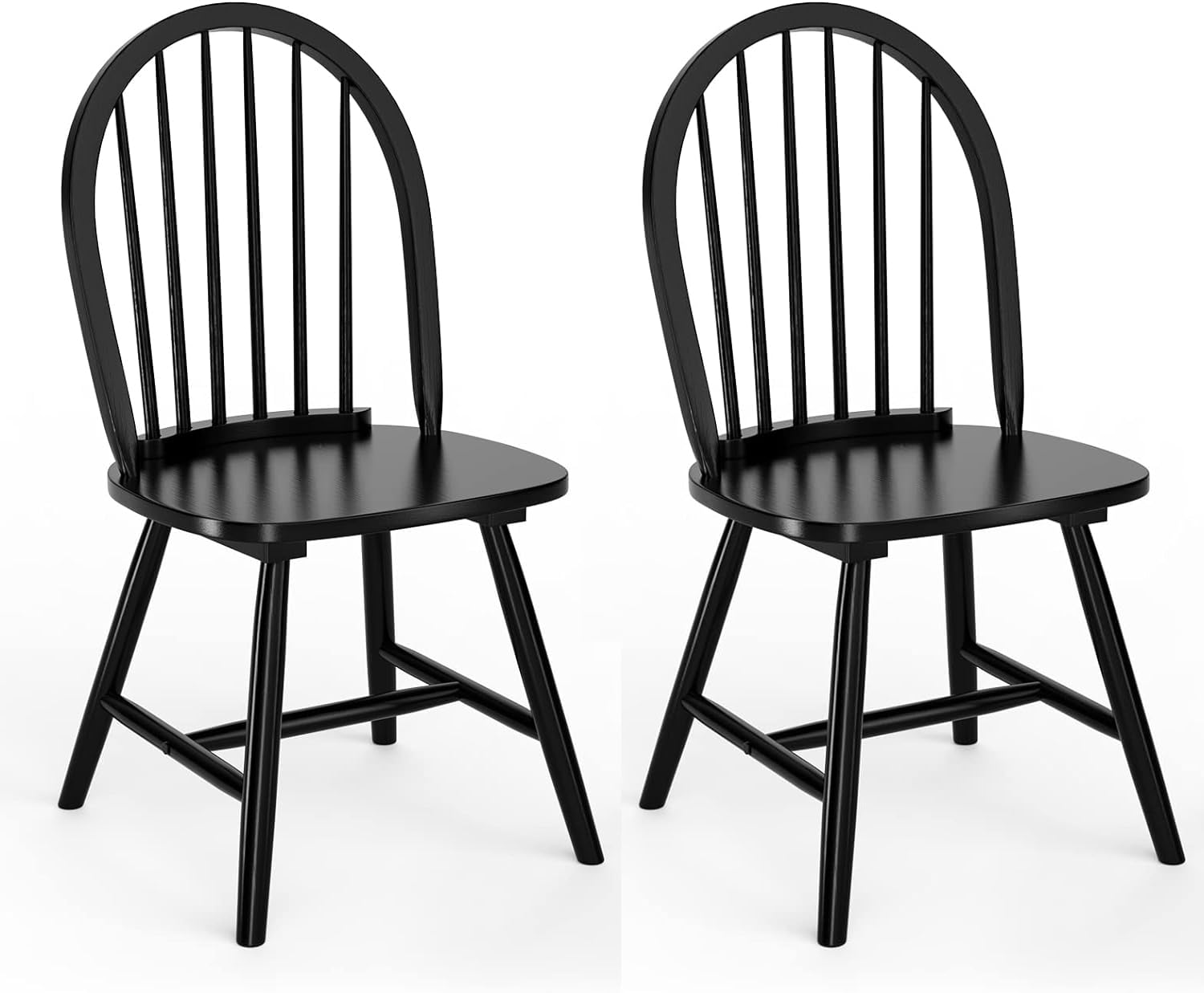 HAPPYGRILL2 Pieces Wooden Dining Chairs Set, Vintage Armless Windsor Chairs, Kitchen Dining Chairs with Backrest, Black