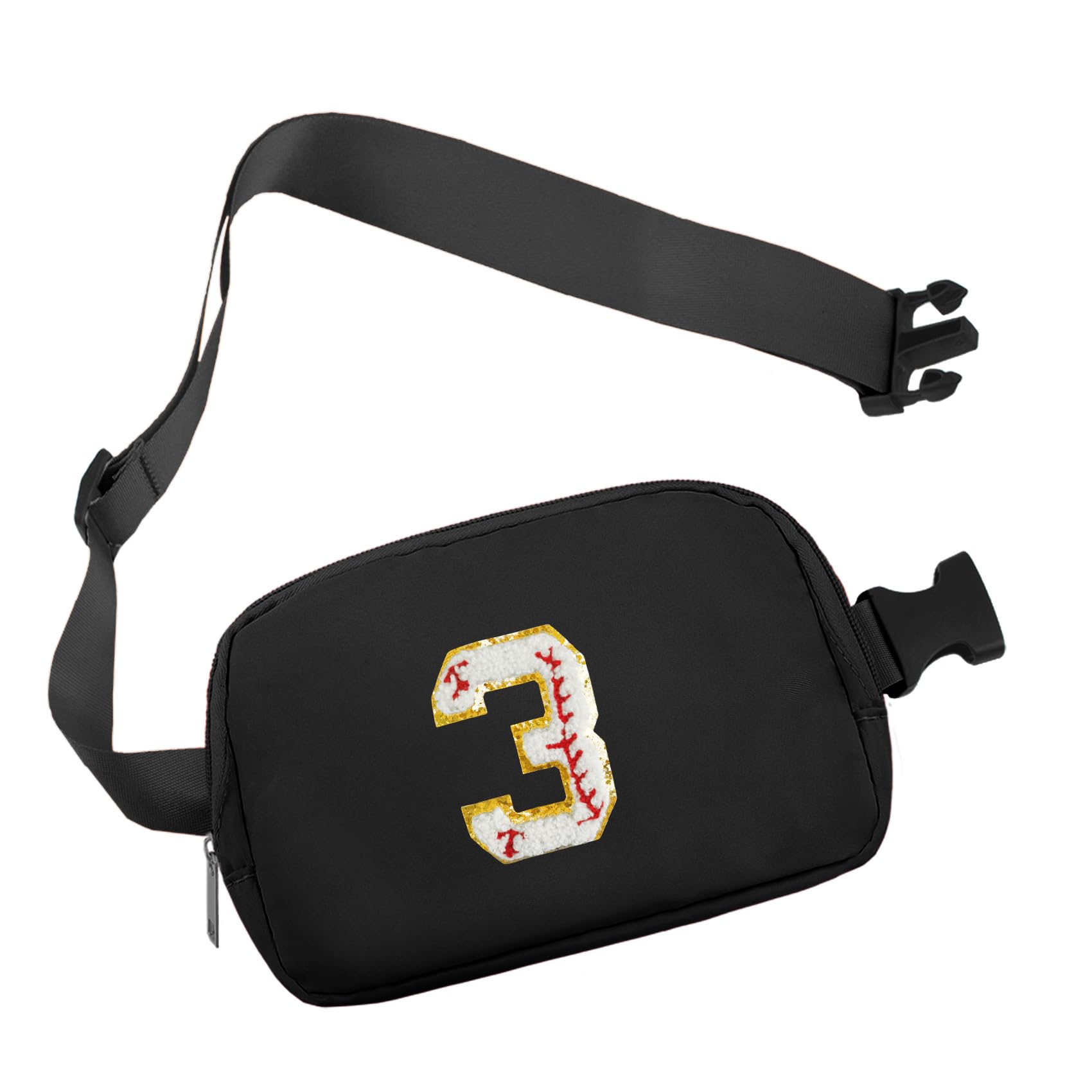 COSHAYSOOBaseball Player Number 3 Belt Bag Crossbody Waist Fanny Pack Team Fans Graduation Birthday Party Favor Gifts for Teen Girls Boys Women Trendy Preppy Cute Stuff Travel Sports Organizer