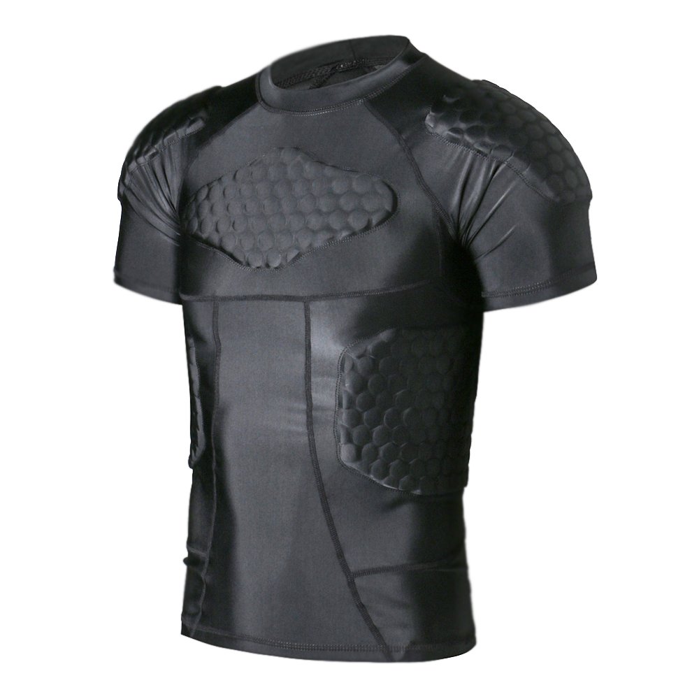 DGYAO Padded Comprssion T Shirt, Padded Protective Shirt for Rugby Football Paintball Baseball