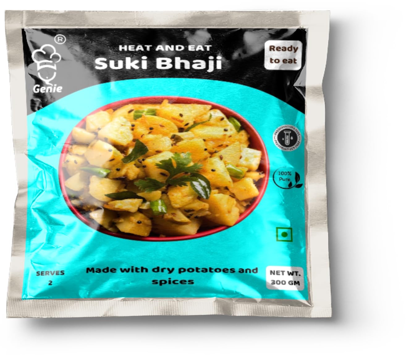 Genie Food Ready to Eat Suki Bhaji (300g) | Instant Suki Bhaji | Authentic Gujarati Taste | Potato Suki Bhaji | Pure Veg