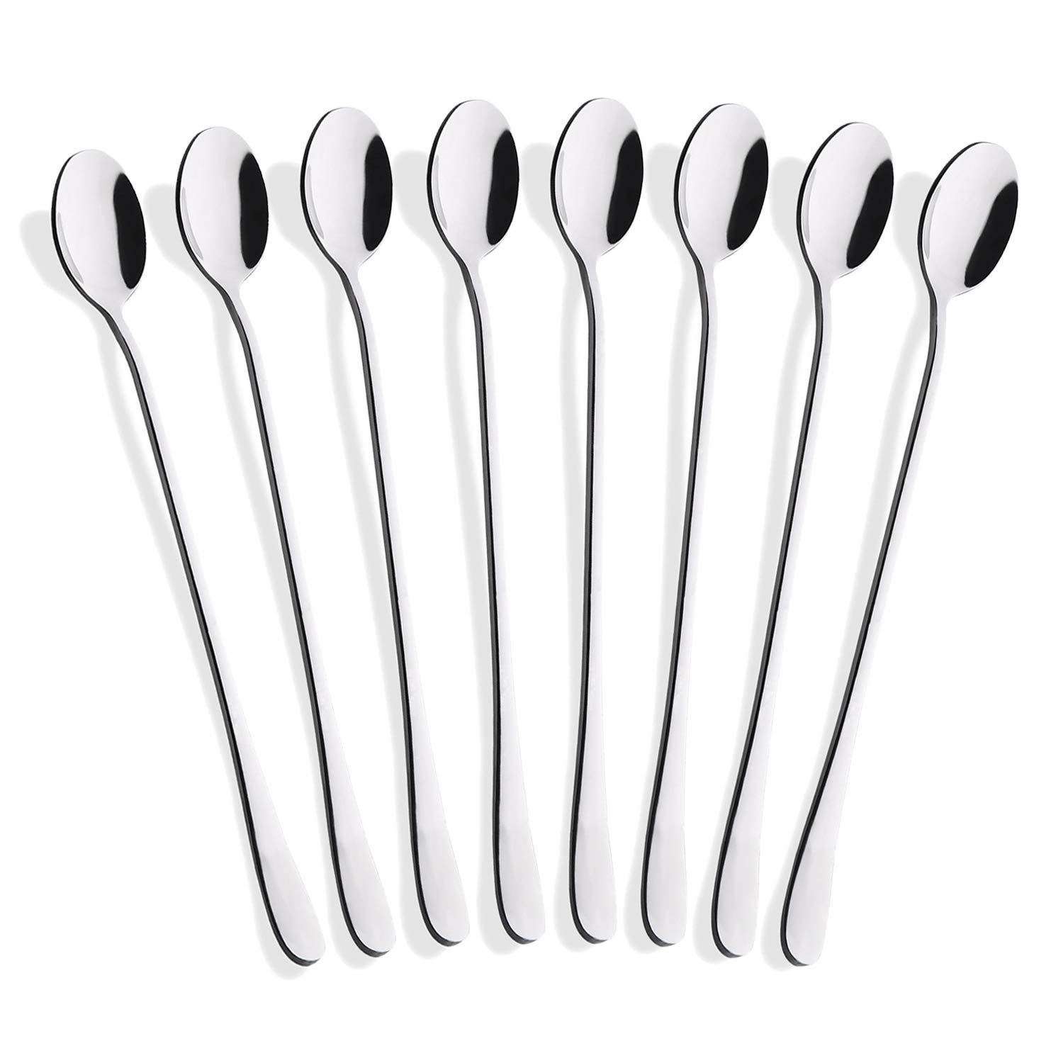 Hiware 8-Piece 9-Inch Long Handle Iced Tea Spoon, Coffee Spoon, Ice Cream Spoon, Stainless Steel Cocktail Stirring Spoons