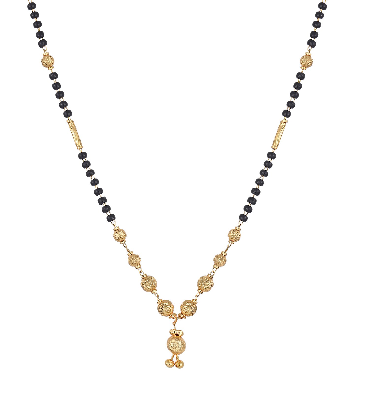 Women Traditional Gold Plated Pearl Mangalsutra With Black Bead Chain (Gold)