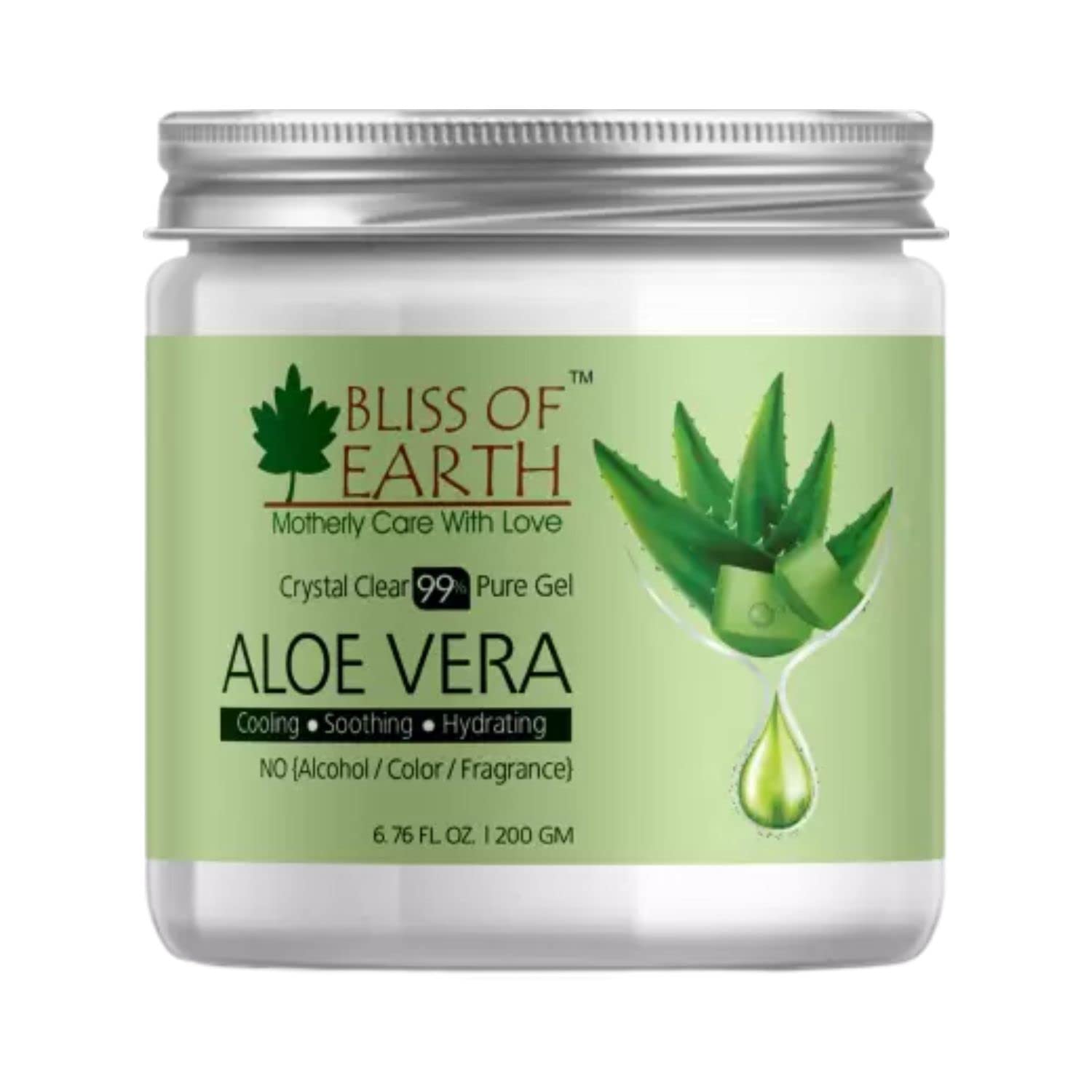 Bliss of Earth Aloe Vera Gel Pure Crystal Clear | Best For Face, Body & Hair | Effective Cooling, Soothing & Hydrating | Colour and Fragrance free Alcohol and Paraben Free | 200GM