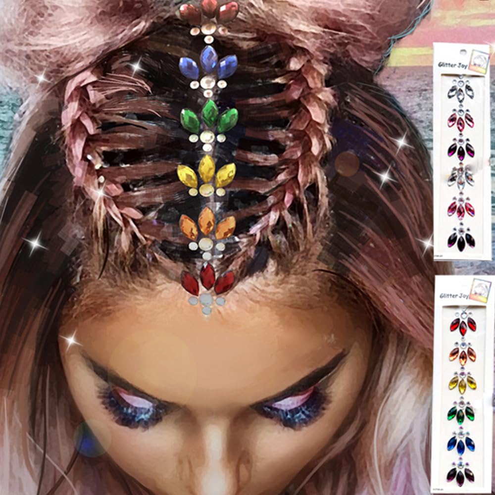 Rainbow Hair Gems Sticker, Rhinestone Hair Body Jewels Gems for Festival Rave Party Outfit