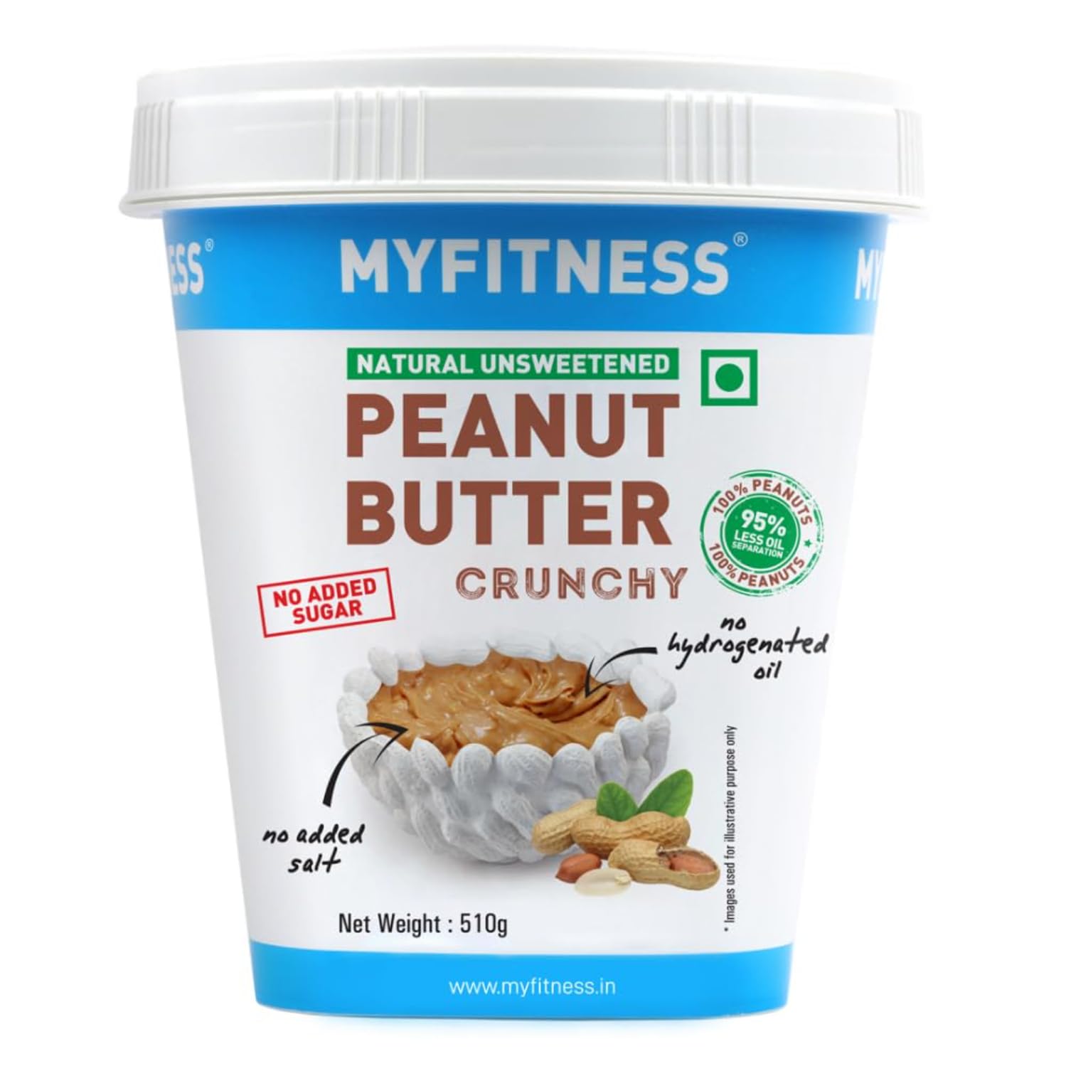 MYFITNESS All Natural Peanut Butter Crunchy 510g | 100% Roasted Peanuts | 32g High Protein | Nut Butter Spread | No Added Sugar & Salt | No Palm Oil | Zero Cholesterol | Unsweetened Peanut Butter |