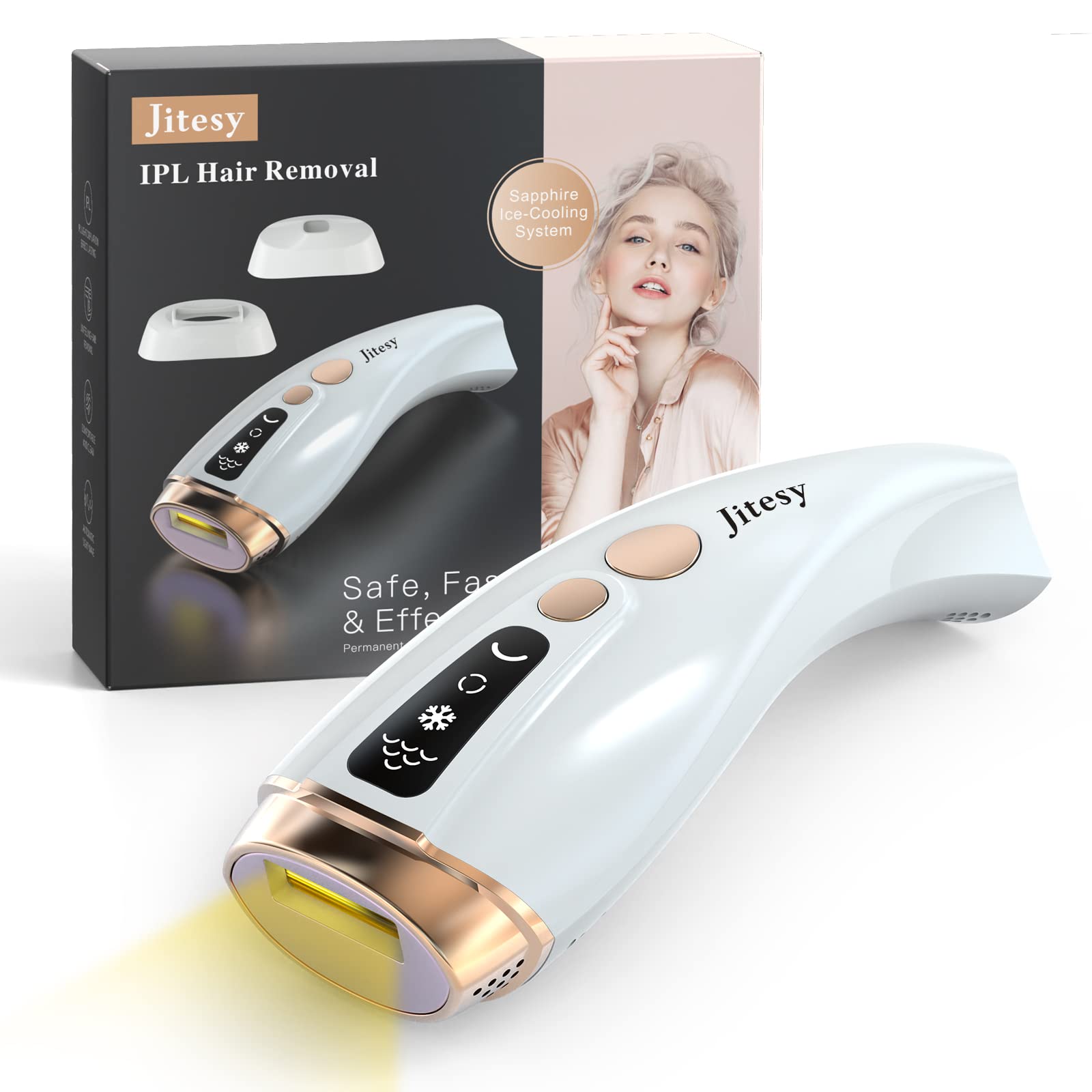 IPL Hair Removal for Women and Men, Jitesy Permanent Hair Removal Device Painless at-Home, Suitable for Face Armpits Legs Arms Bikini Line Whole Body, 999,999+ Flashes for Whole Family Use