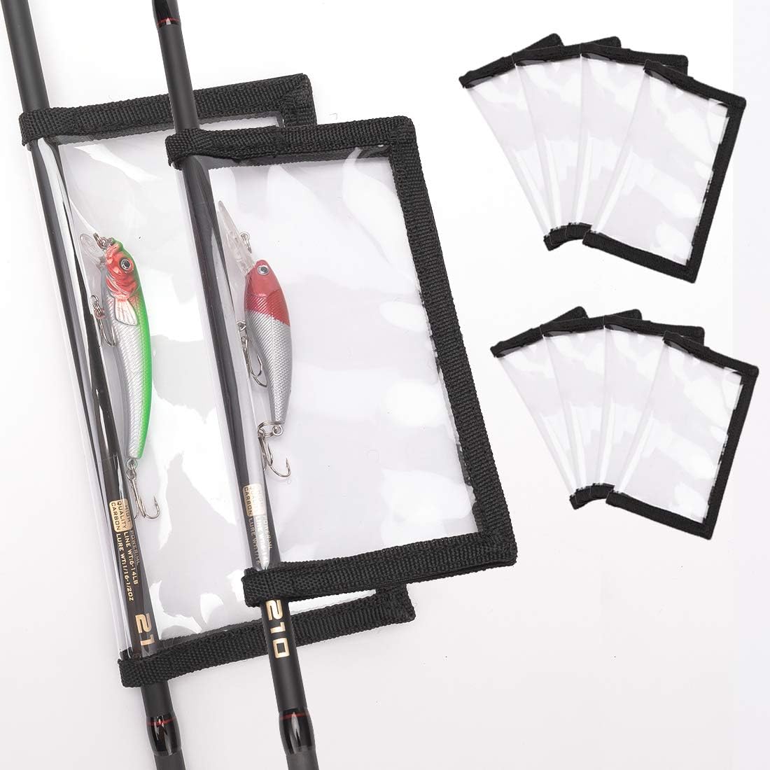 PFILERSO Fishing Lure Wraps 10 Packs Durable Clear PVC Lure Covers Keeps Fishing Safe Easily See Lures Fishing Hook Covers Bait Storage 5 Large 4.3" W x 7.9" L + 5 Medium 3.9" W x 7.1" L (10pcs 5L+5M)