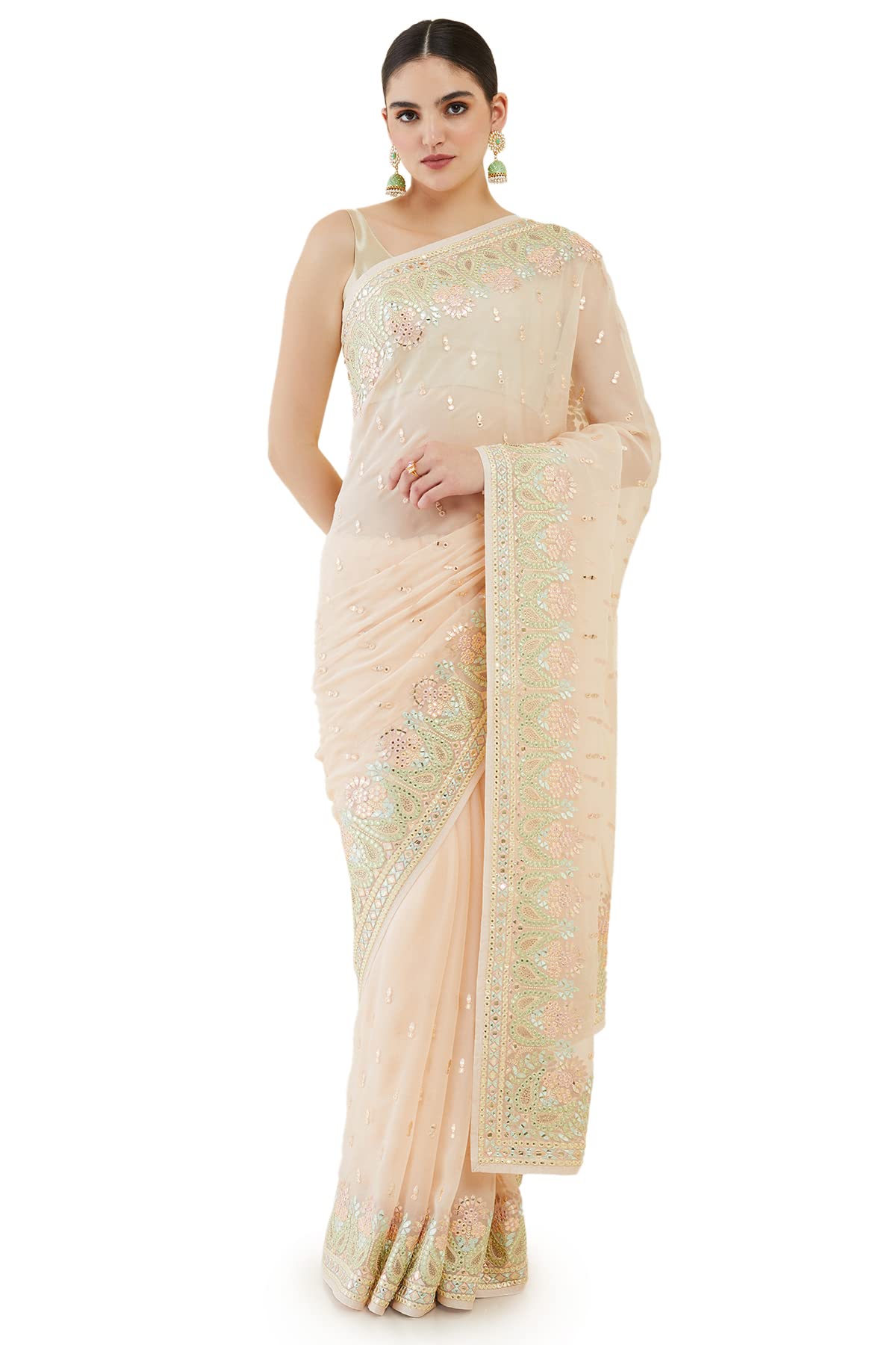 SochWomen Pink Pure Georgette Paisley Saree