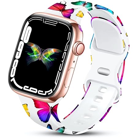 IKANFI Sport Band Compatible with Apple Watch Bands 49mm 45mm 44mm 42mm 41mm 40mm 38mm Women Girl, Silicone Floral Printed Fadeless Pattern Design Strap for iWatch Series 8,7,6,5,4,3,2,1,SE