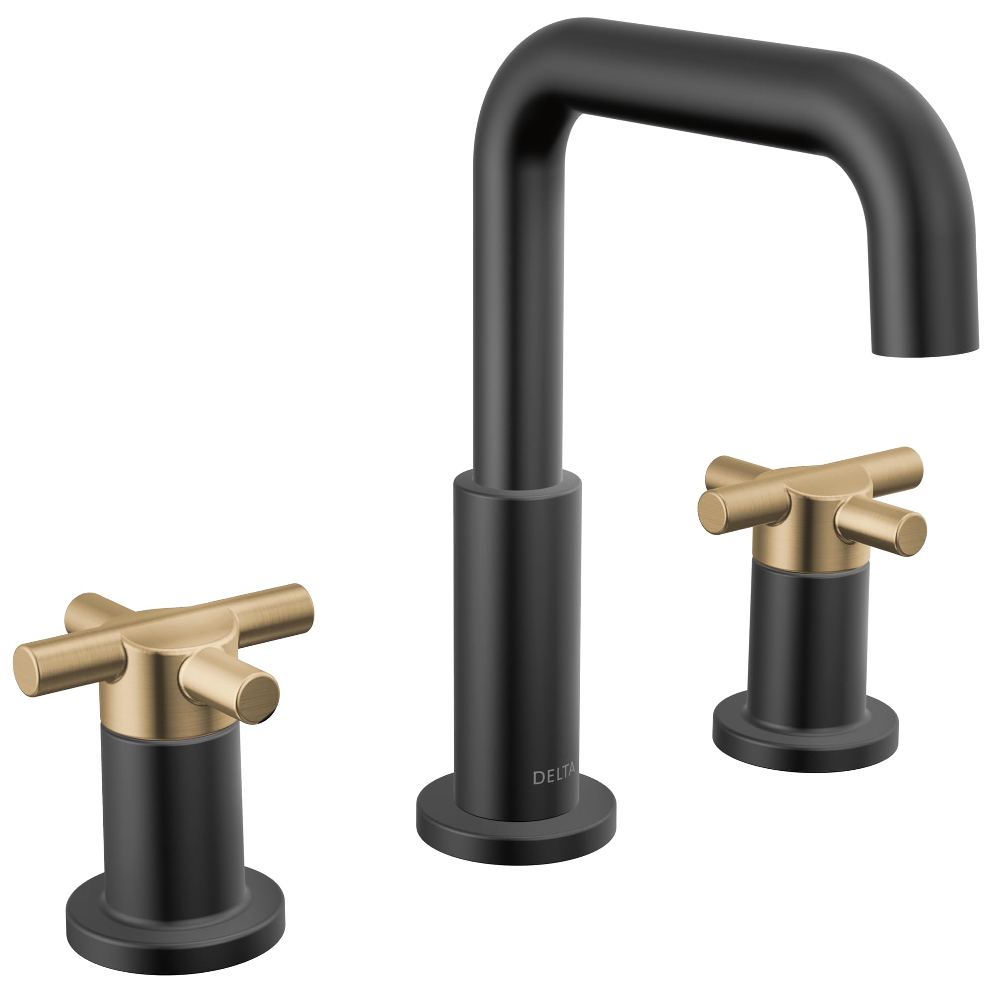 Delta Faucet Nicoli Widespread Bathroom Faucet 3 Hole, Black/ Gold Bathroom Faucet, Bathroom Sink Faucet, Drain Assembly, Matte Black/ Champagne Bronze 35894LF-GZ