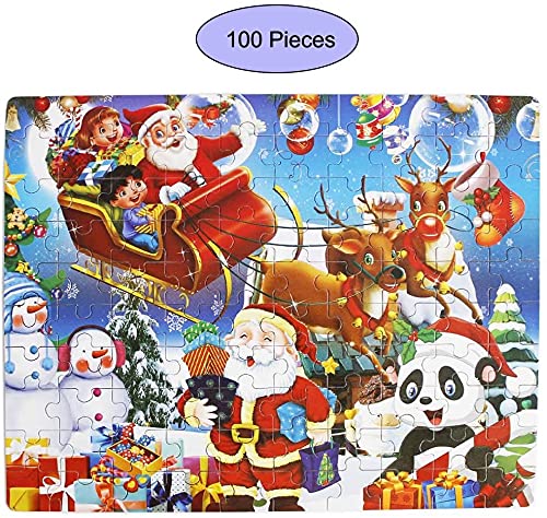 Goodplay 100 Piece Mini Wooden Jigsaw Puzzle Merry Christmas Xmas Santa Claus Early Childhood Education Puzzle Wooden Cartoon Toys + one Gift